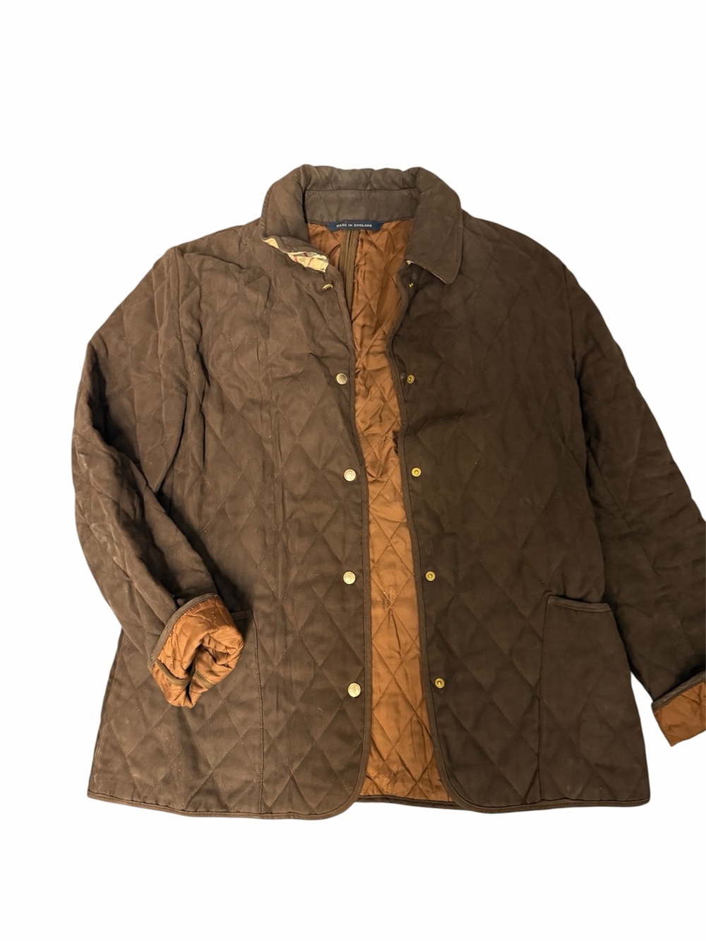 Classic Burberry Brown Quilted Barn Jacket with Burberry pattern collar